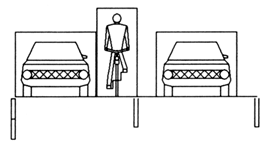 Grafik: Radfahrer fährt zu dicht an den parkenden Autos entlang. 