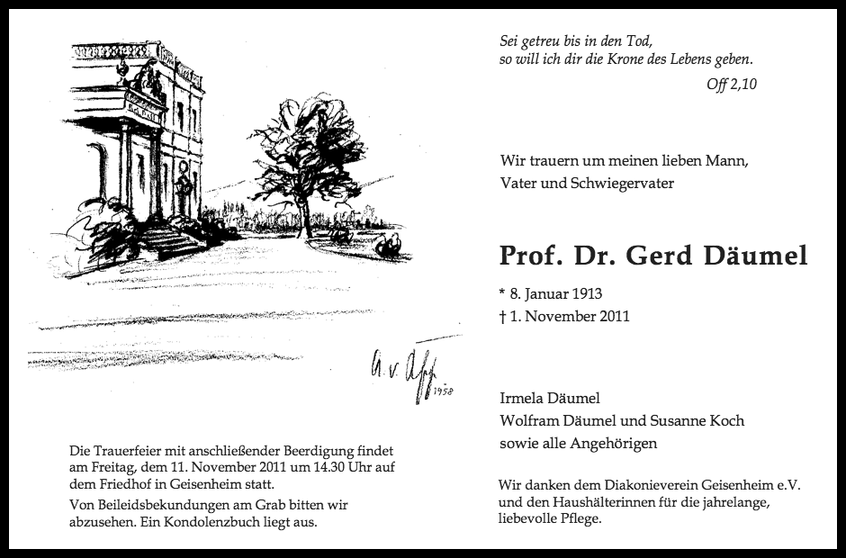 Traueranzeige Gerd Däumel 1.11.2011