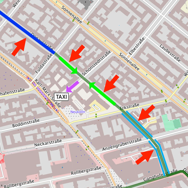 Lageplan mit Skizze vorgeschlagene Maßnahmen Donaustraße.