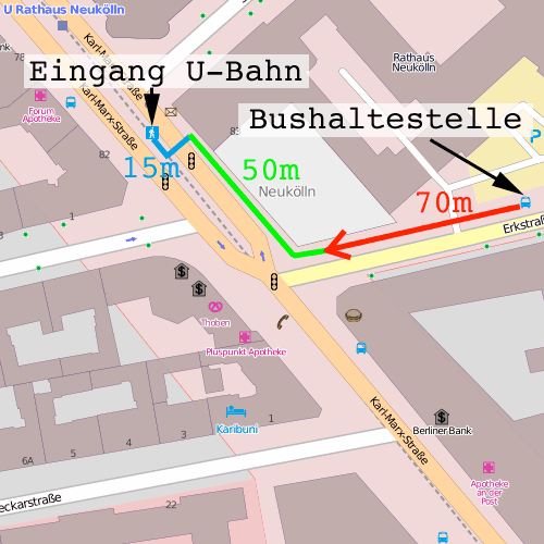 Skizze: Weg von der Bushaltestelle zum U-Bahn-Eingang.